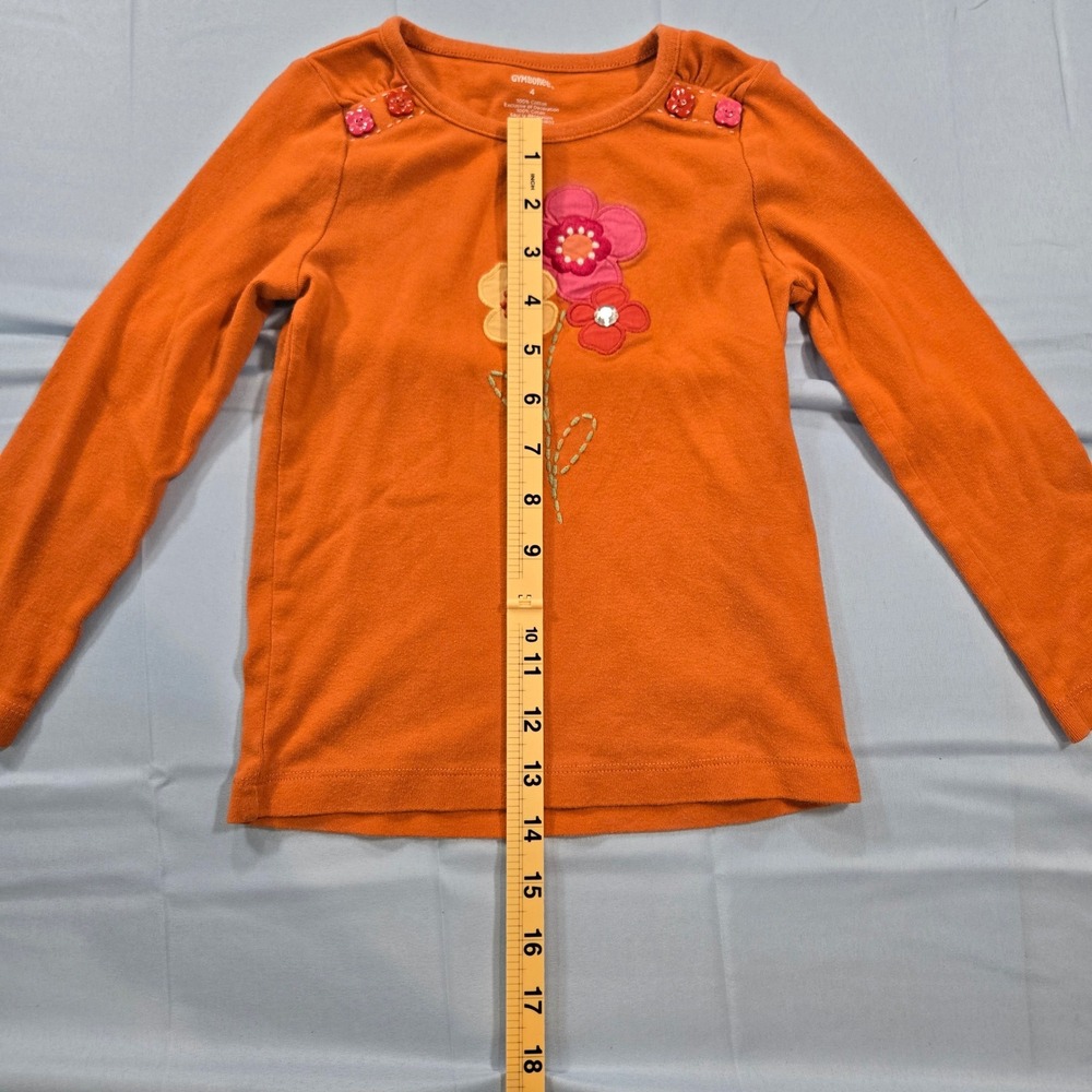 Gymboree Toddler Girls Orange Floral Applique Long Sleeve Cotton Shirt Size 4 - Picture 7 of 7
